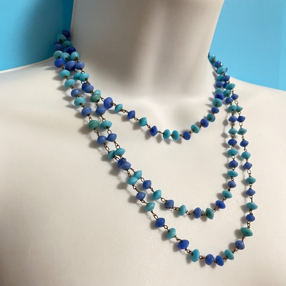 Vintage Blues Glass Beads Long 54" - Picture 5 of 8